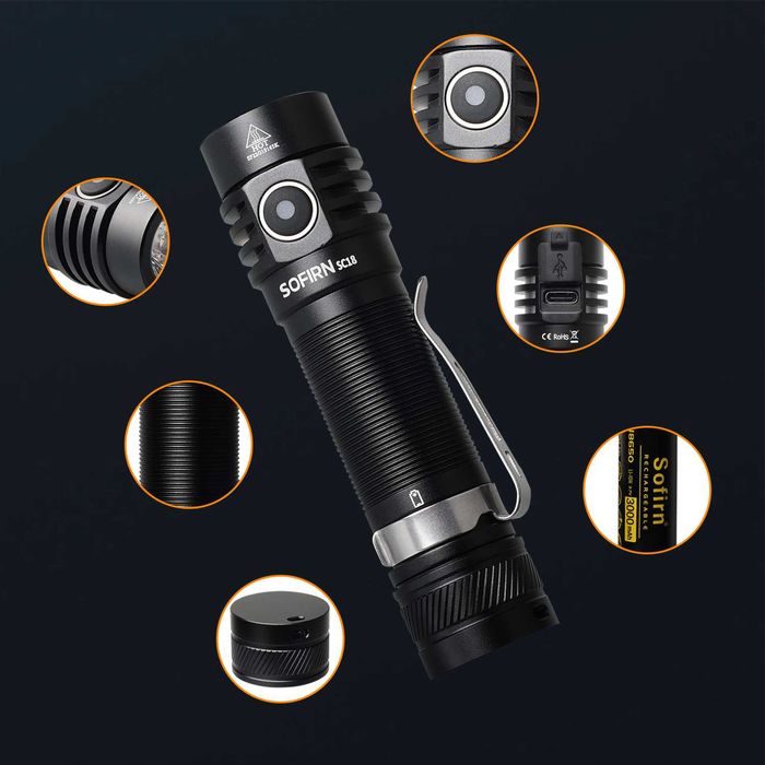 Latarka taktyczna SOFIRN SC18 USB-C IPX8 SST40 EDC 1800lm