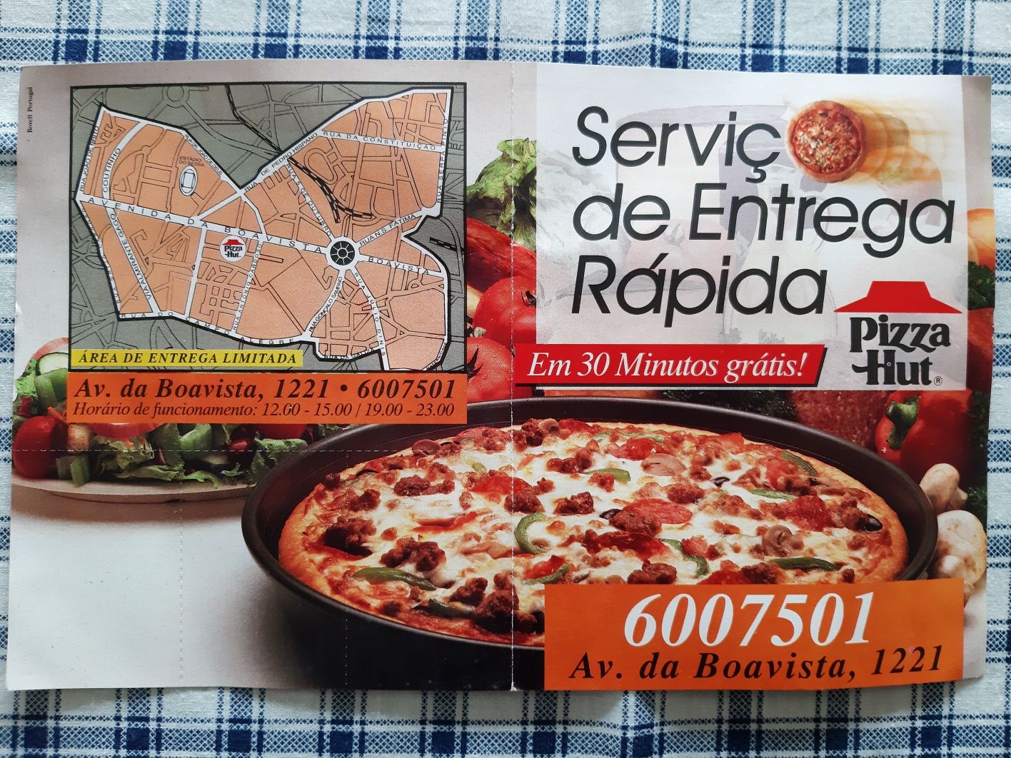 Folheto Pizza Hut Boavista Porto 1992