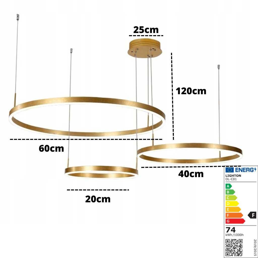 NOWOCZESNY ŻYRANDOL LED RING pierścienie okręgi koła 60/40/20cm PILOT