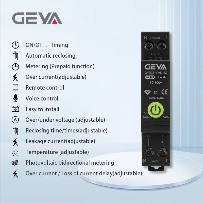 Смарт автомат GEYA GYDZT-1PNL 63А, розумний вимикач Wi-fi Tuya Smart