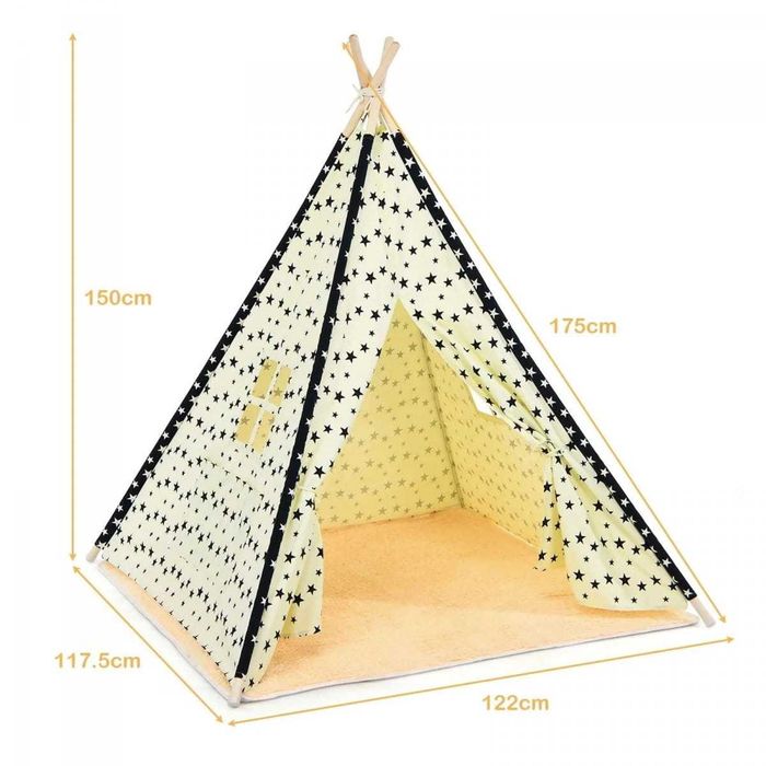 Tipi Wigwam dla dzieci! 150 cm wysokości! Bawełna + tyczki sosnowe!