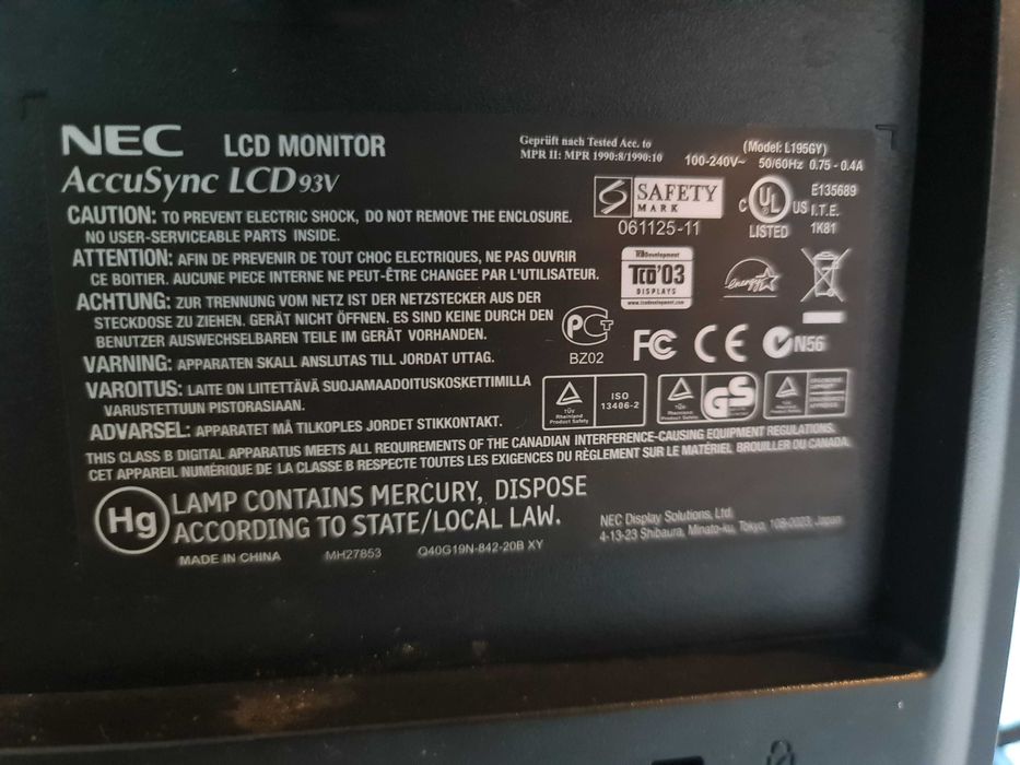 Monitor LCD NEC AccuSync 93V 19'