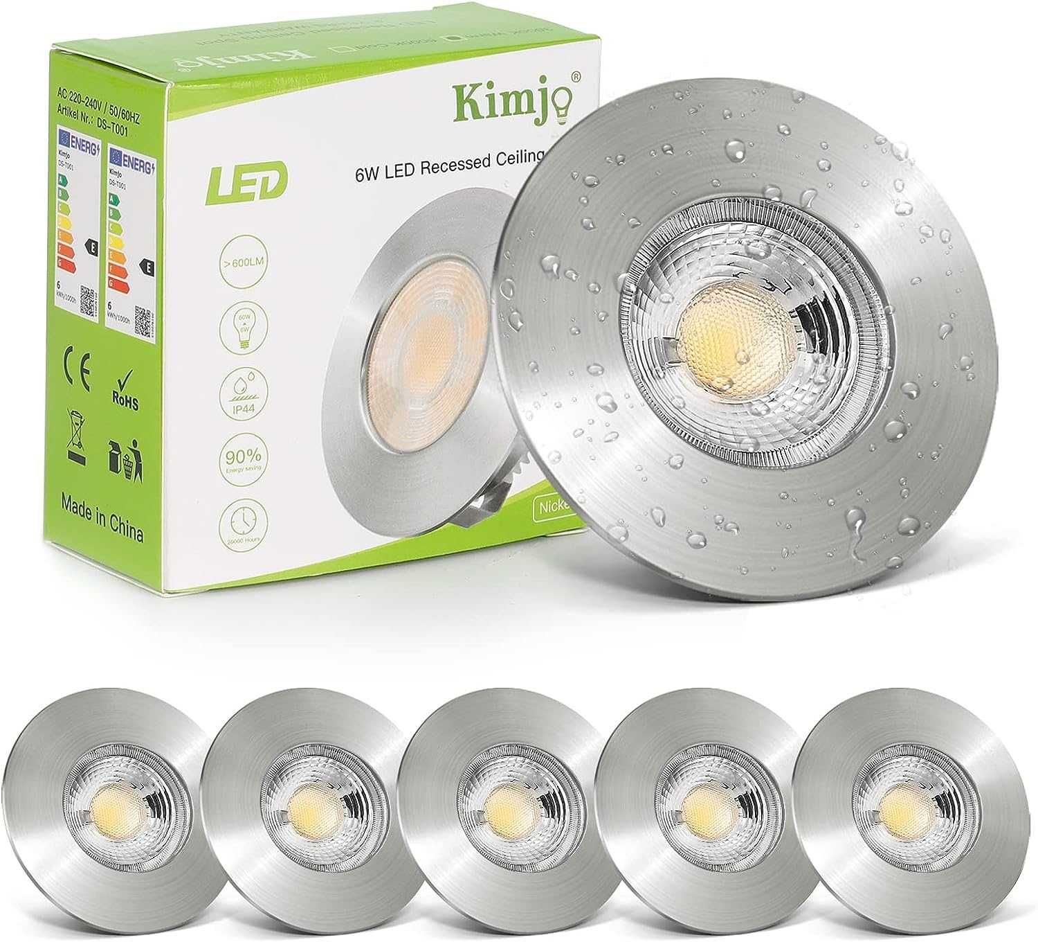 Kimjo Reflektor LED do zabudowy, płaski, 6 W, ciepła biel, 3000 K 6szt