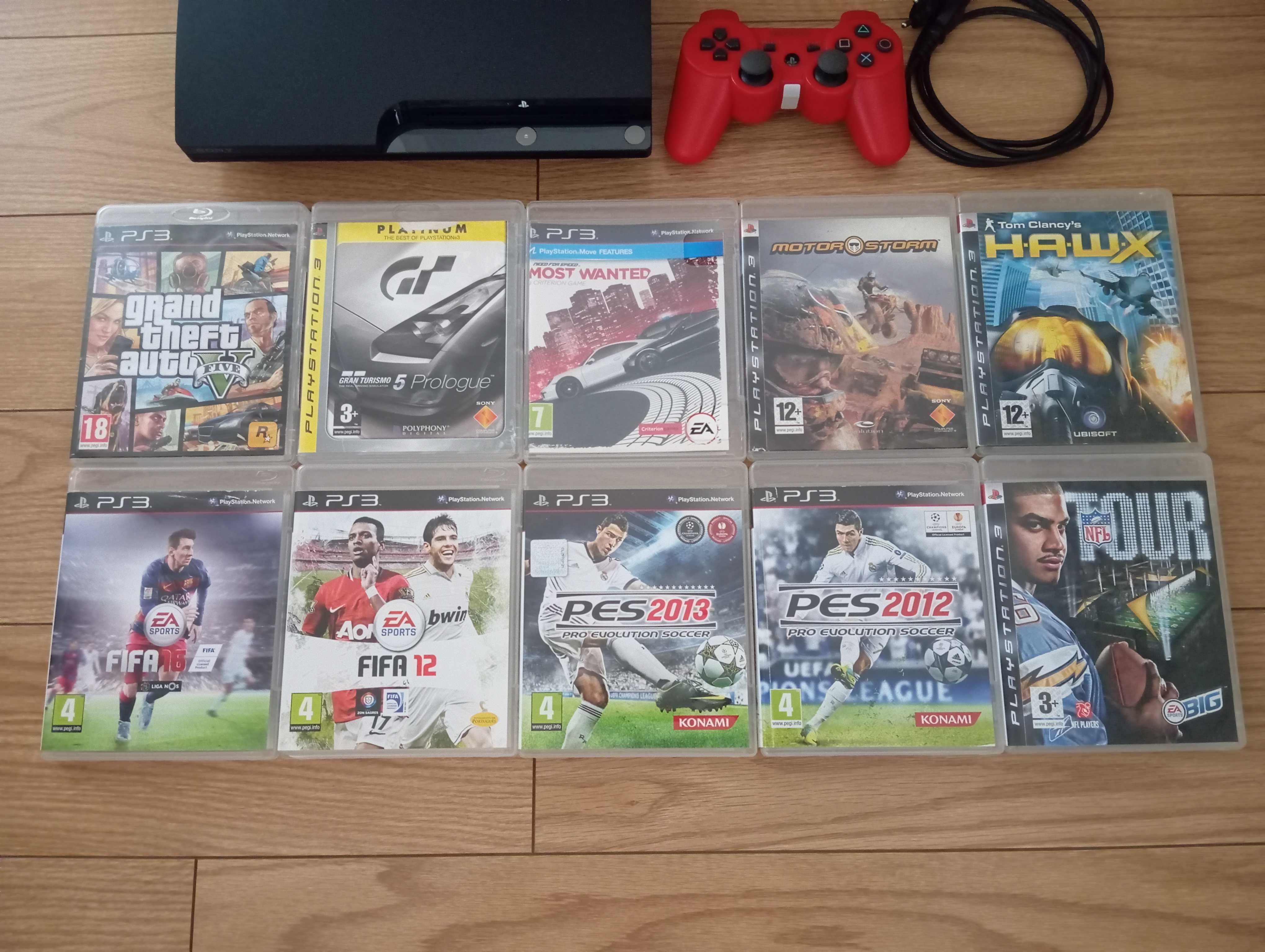 PS3 slim PlayStation 3, comando, 10 jogos (retomo jogos PS1 PS2)