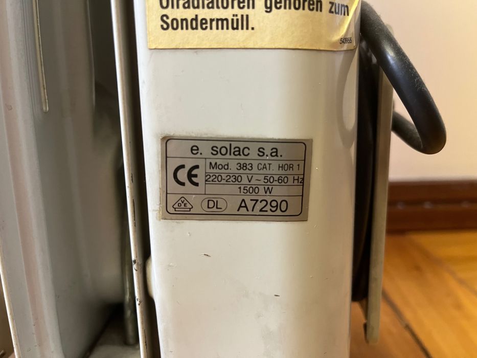 Aquecedor a óleo marca solar 1500w
