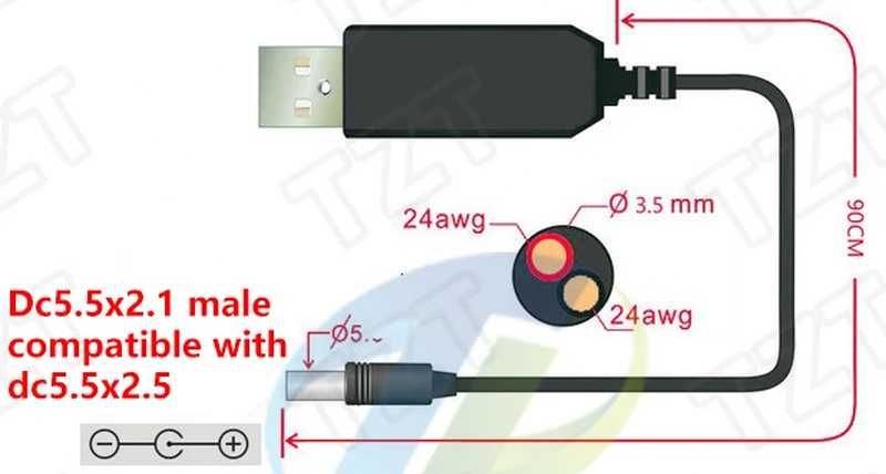 Tzt usb кабель для роутера від повербанка з перетворювачем на 12v