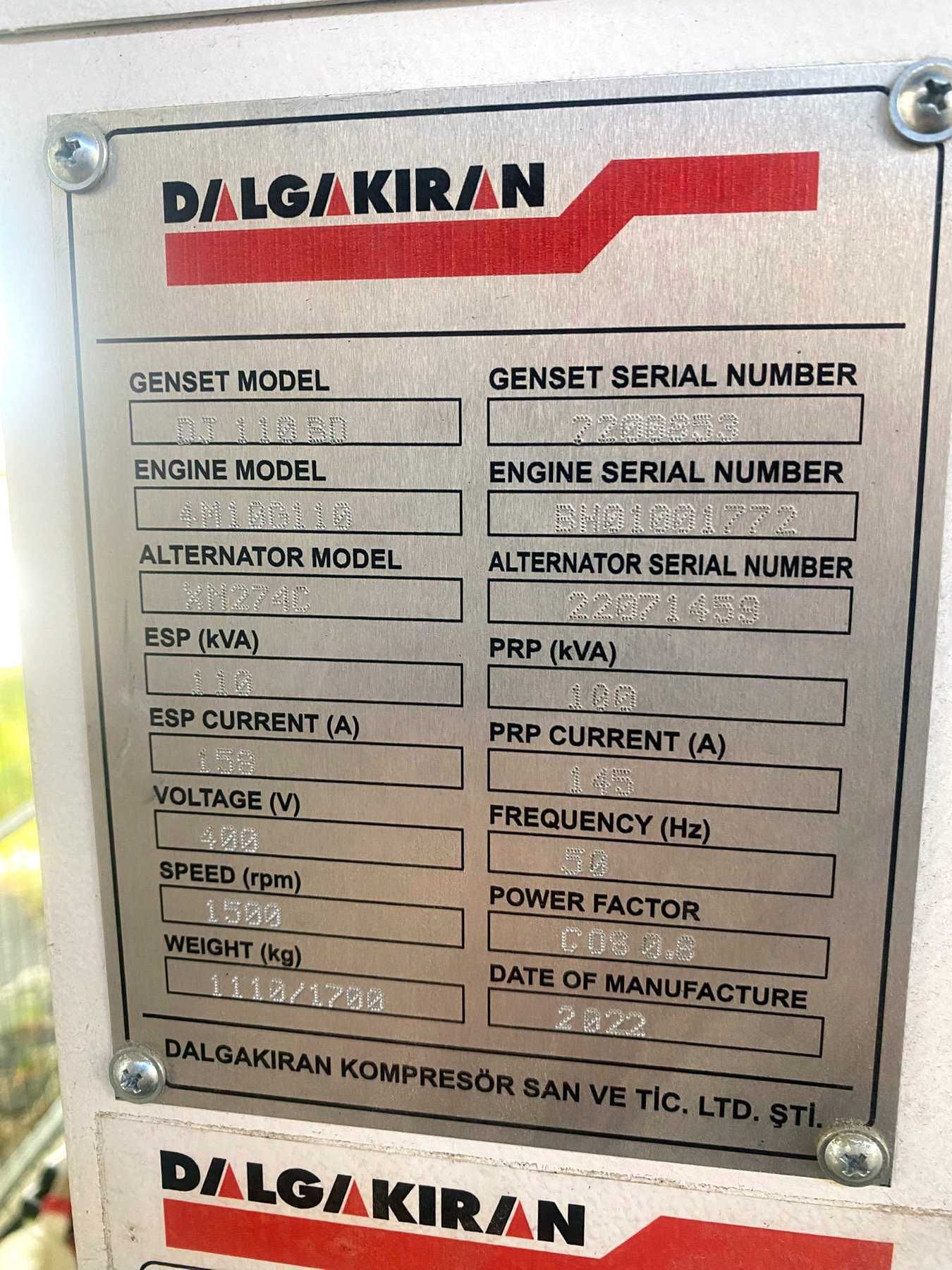 Дизельний генератор DALGAKIRAN DJ110BD