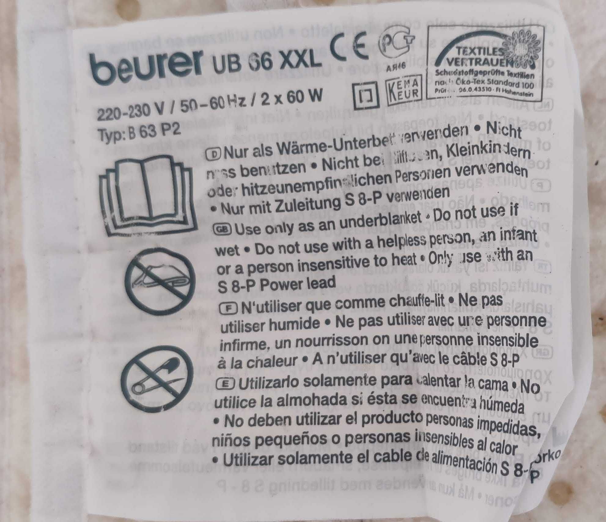 Cobertor Elétrico Beurer 150x140 - 2 Interruptores