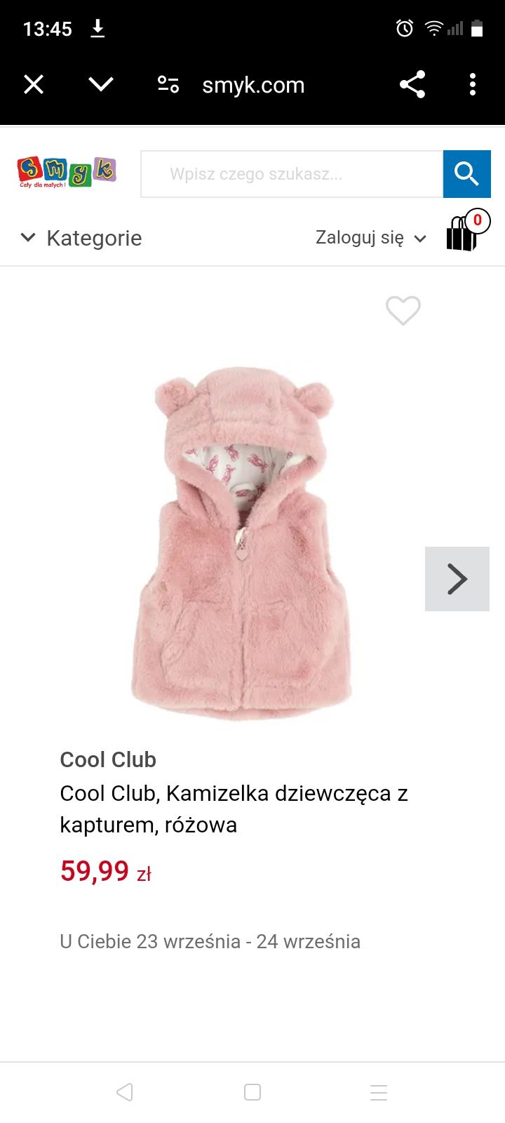 Kamizelka różowa misiu 74 dla dziewczynki Cool club Smyk