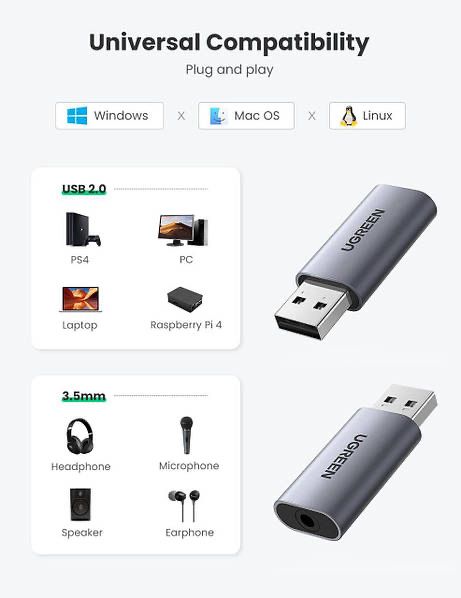 Звукова карта Ugreen USB на 3.5мм Jack з підтримкою мікрофону