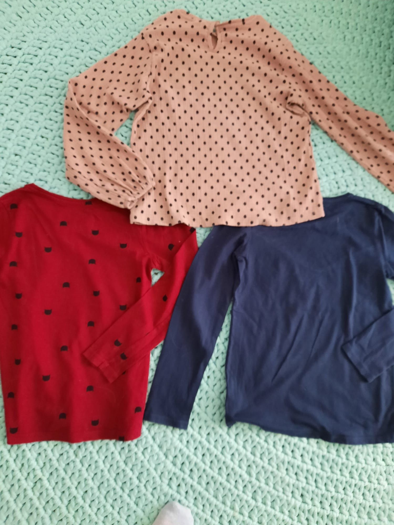 3 koszulki, bluzki z dł. Rękawem, R.134, legginsy