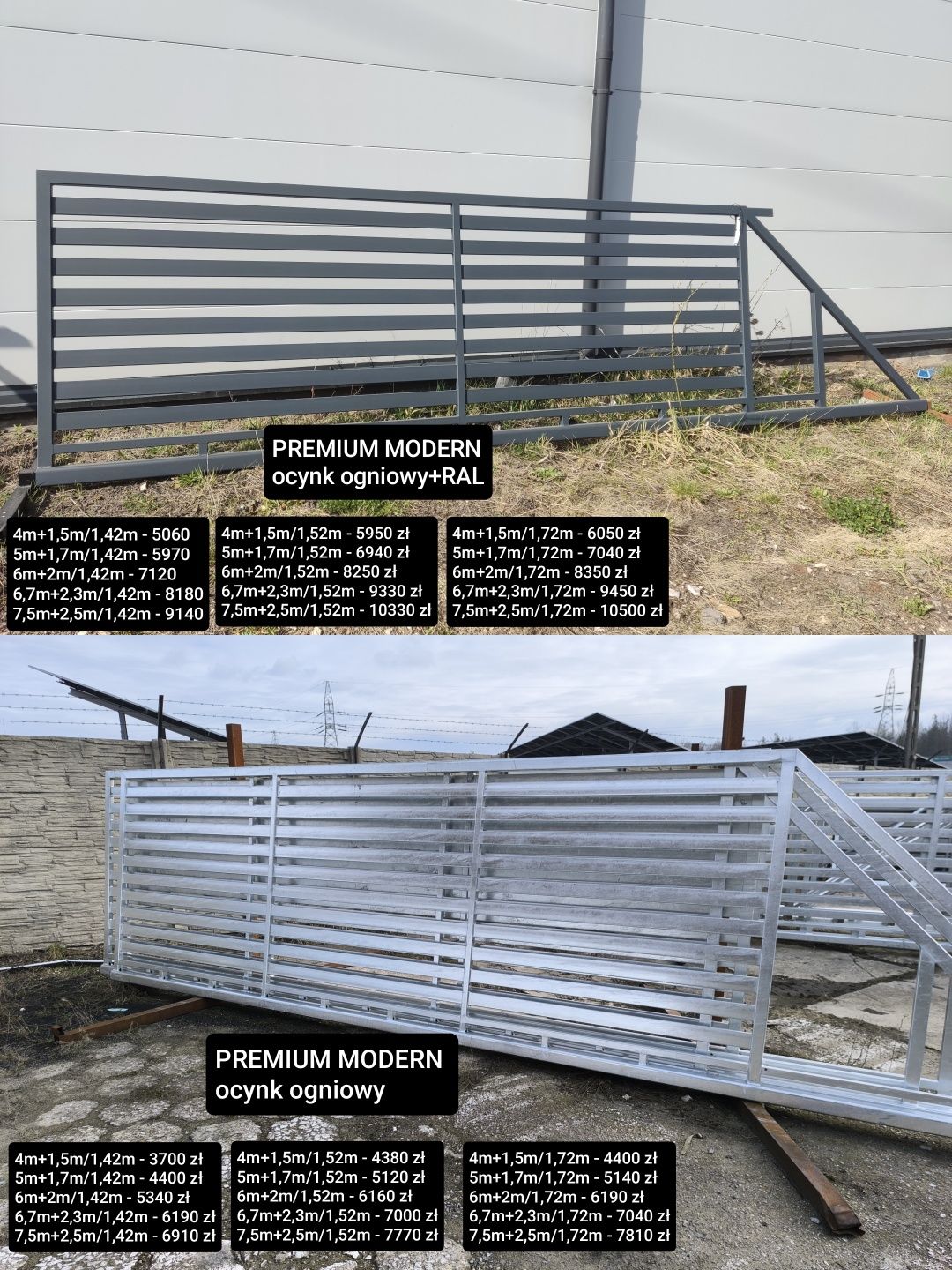 Brama przesuwna palisada pion 5m PREMIUM CLASSIC, ocynk ogniowy+RAL