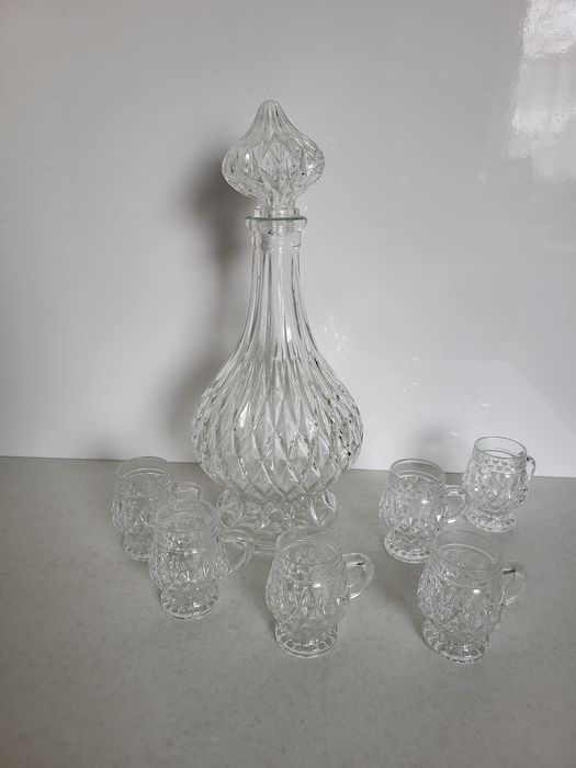 Przepiękny szklany zestaw, komplet karafka + 6 kieliszków