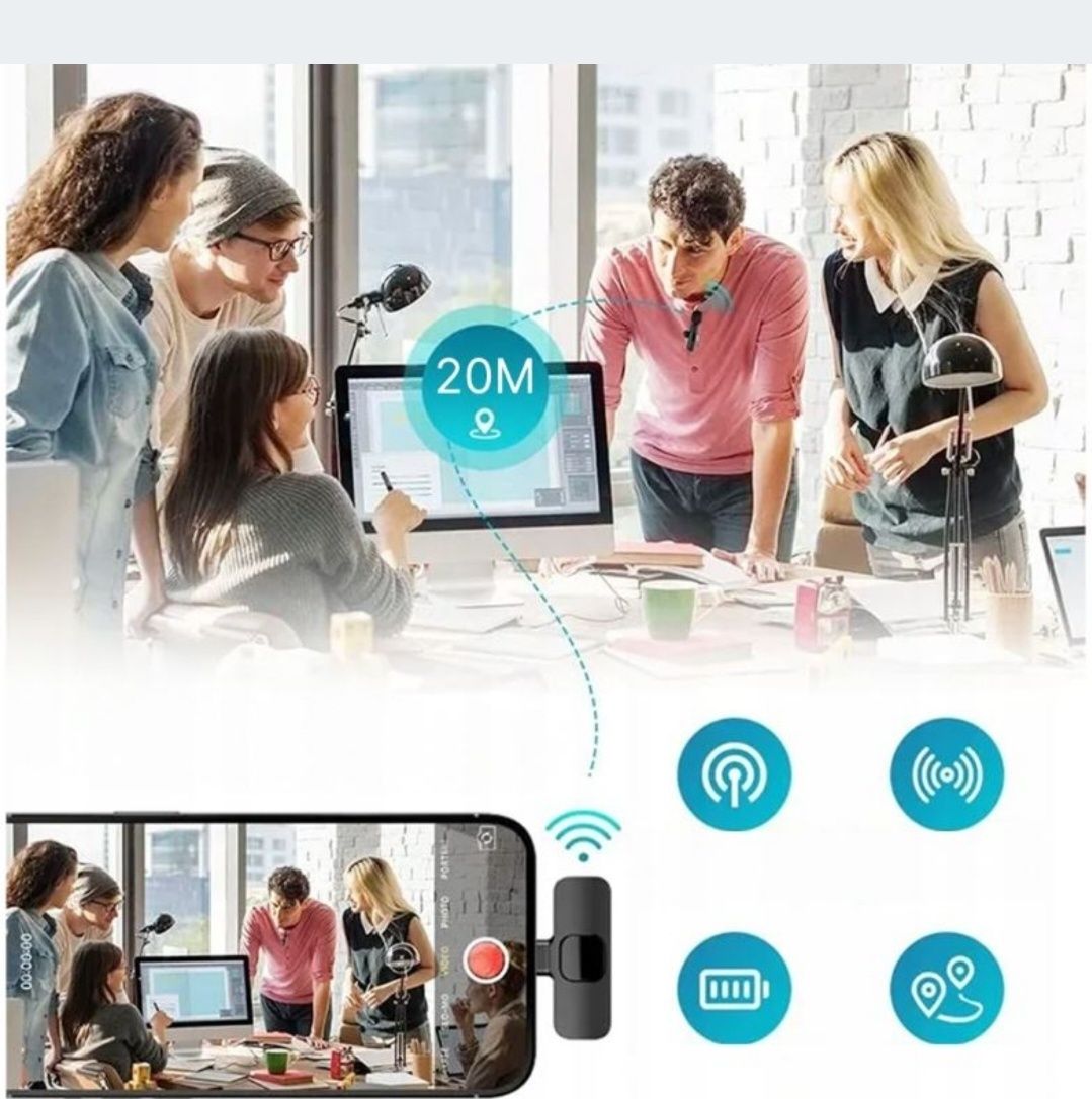Mikrofon krawatowy bezprzewodowy IPHONE BLUETOOTH USB C  do telefonu