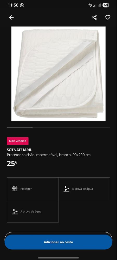 Cama como nova 90x200 com colchao e protetores