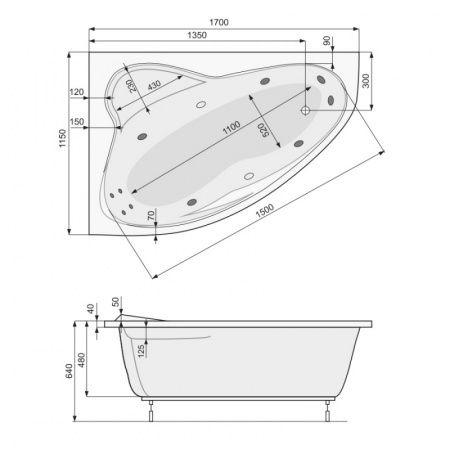 Markowa Wanna z hydromasażem POOLSPA model EUROPA 170 x 115 lewa