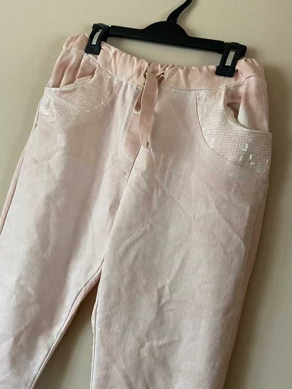 Dres materialowe spodnie acid wash nude pastele cekiny 42 40 xl
