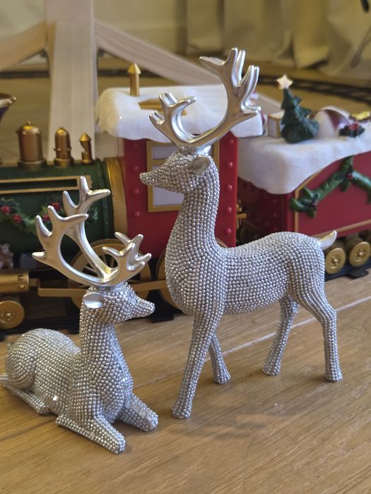 Dekoracja świąteczna Reniferki 2szt zestaw Brokat srebrny