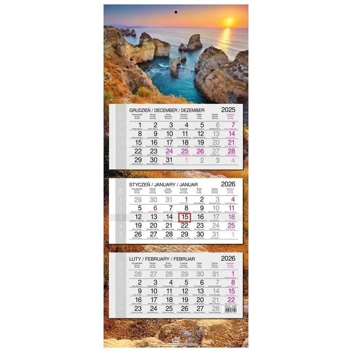 Kalendarz 2026 trójdzielny główka płaska Algarve. EV-Corp