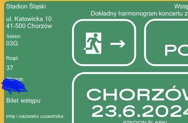 bilet Dawid Podsiadło- Chorzów 23.06