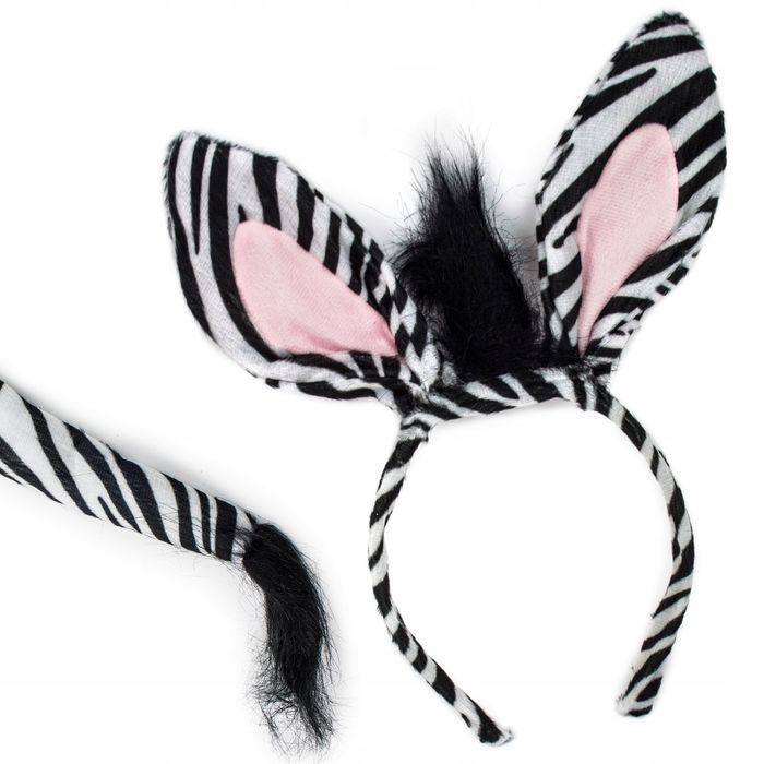 strój karnawałowy przebrania zebra kombin opaska ogon muszka 3 element