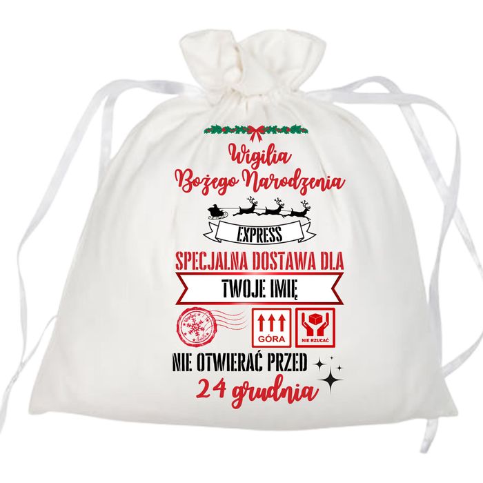 Worek na prezenty świąteczny TWOJE IMIĘ na święta gwiazdkę pod choinkę