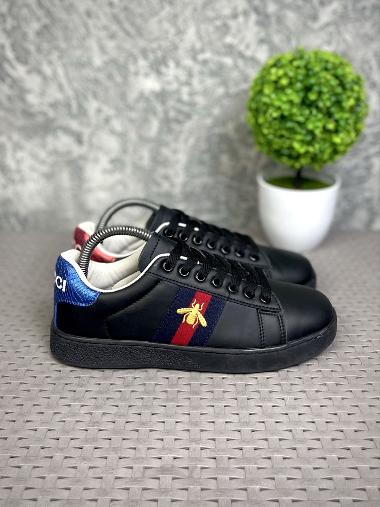 Gucci Italy кроссовки кеды 36 размер кожаные черные оригинал