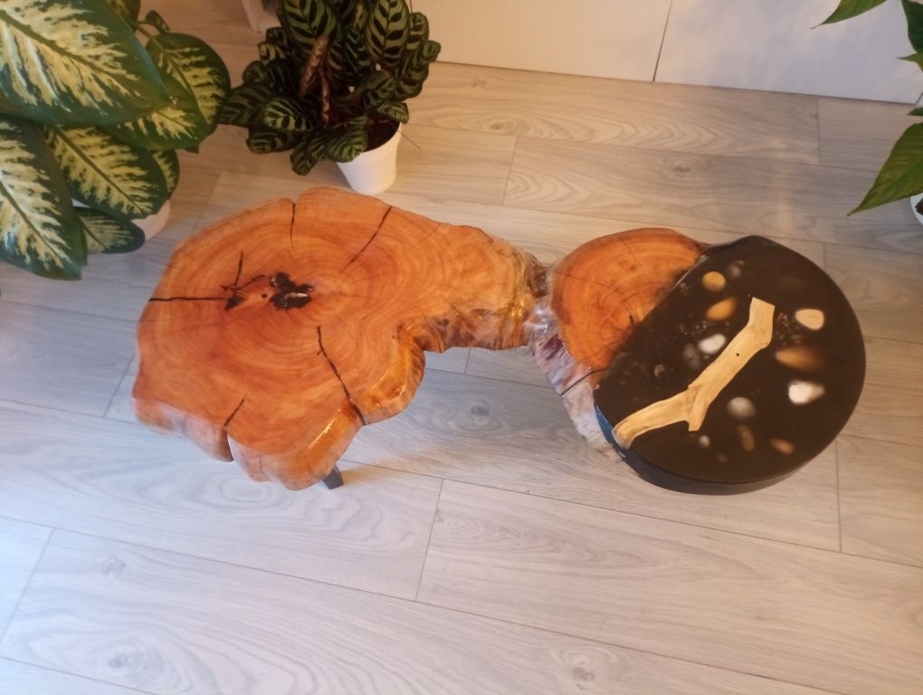 Mesa rustica com resina
