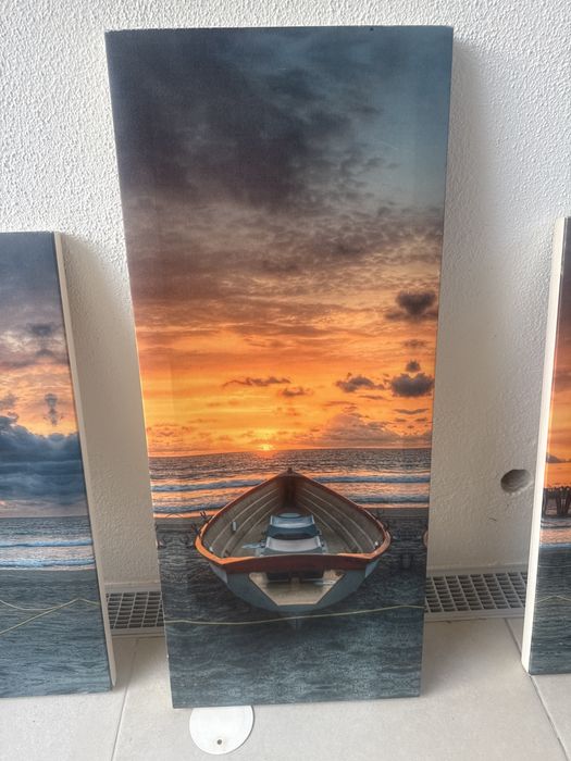 5 Quadros de paisagem de mar e barco