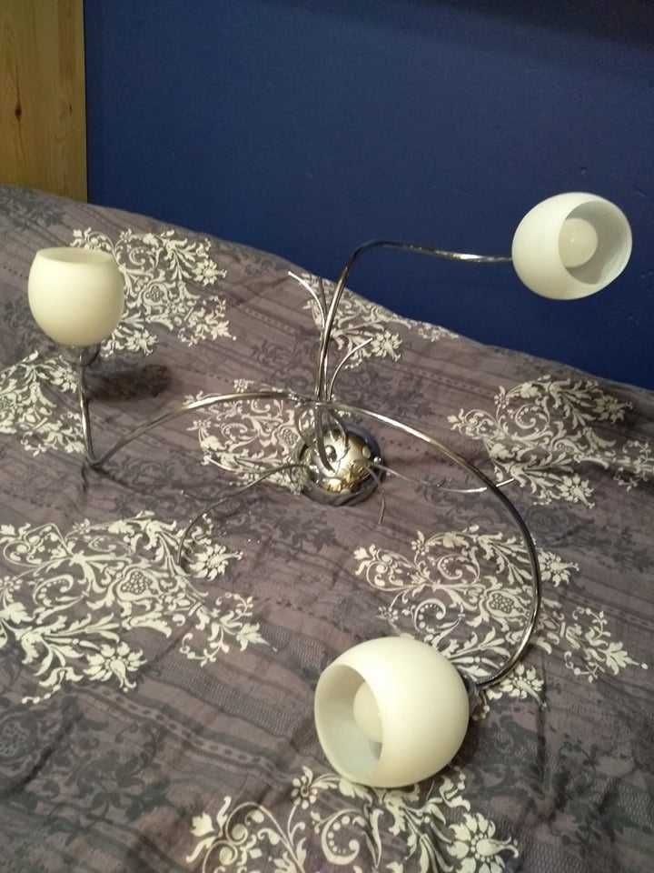Srebrne lampy (sufitowa + nocna) firmy Gajda z żarówkami