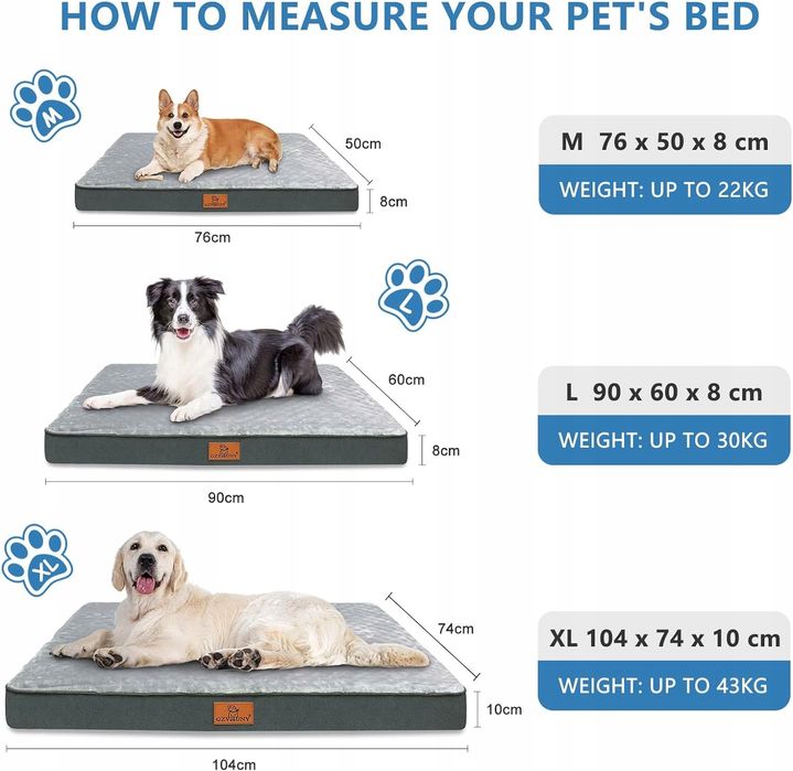 Ortopedyczne legowisko dla psów wodoodporna poduszka szara 104x74x10cm