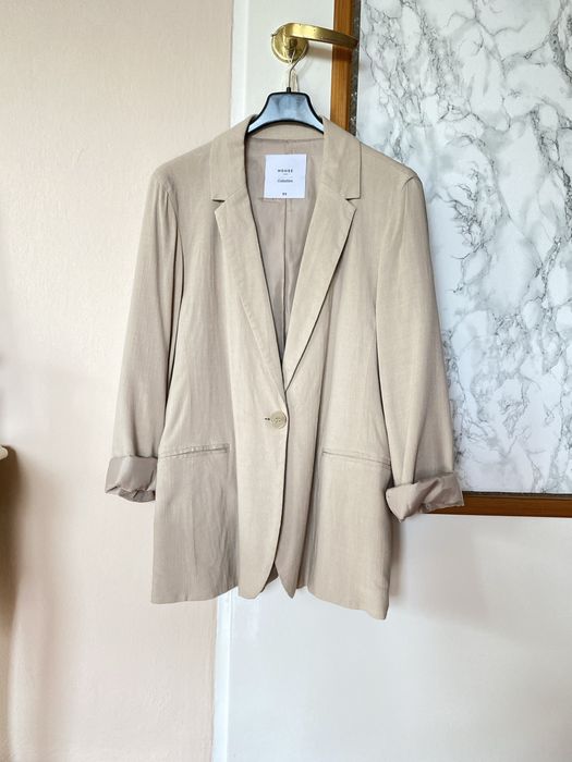 Beżowa marynarka House luźna xs 34 kremowa letnia lekka narzutka