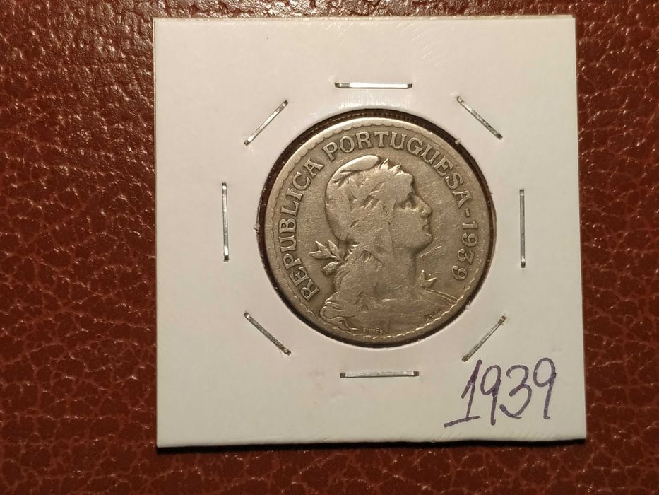 A374 moeda em alpaca de 1 escudo de 1939 - Portugal