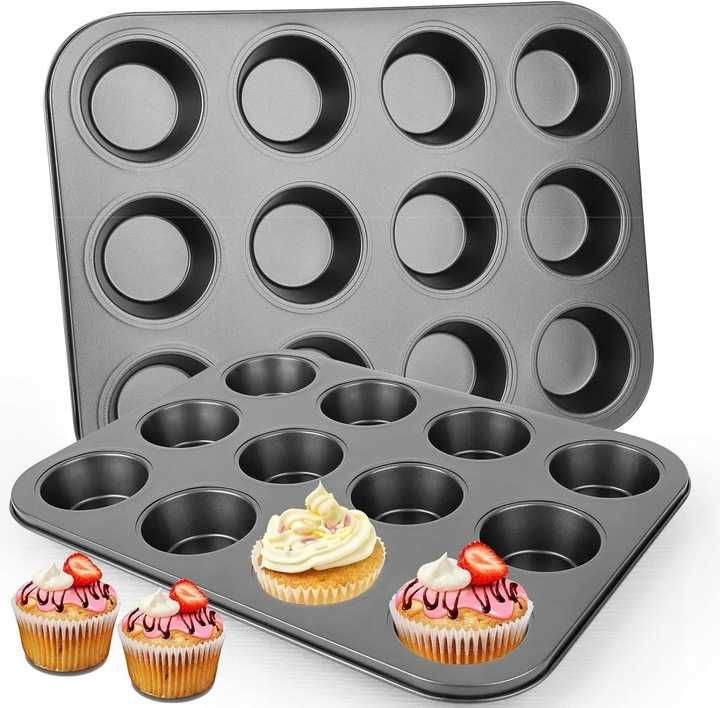 Forma Foremka Blacha Pieczenia Babeczek 12 Muffinek Czarna Teflonowa