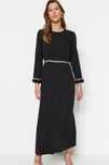 Trendyol 42 Xl Sukienka Czarna Maxi Zdobiona Pióra J28445