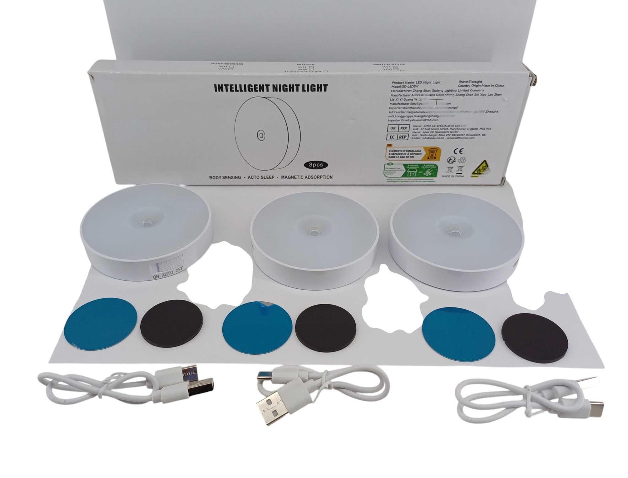 Zestaw 3 Lampek Nocnych LED z Czujnikiem RUCHU GD-LED1W