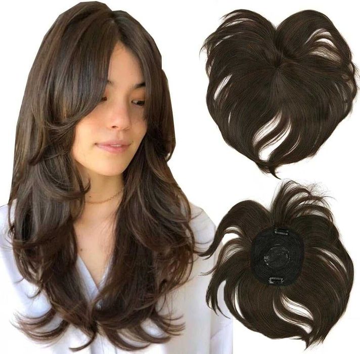 Gruba syntetyczna nakładka do włosów 2/30, brązowa, klips do włosów