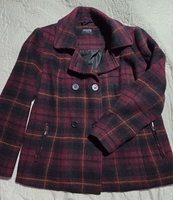C&A Yessica bordowy/burgundowy krótki płaszcz w kratkę, 42 XL