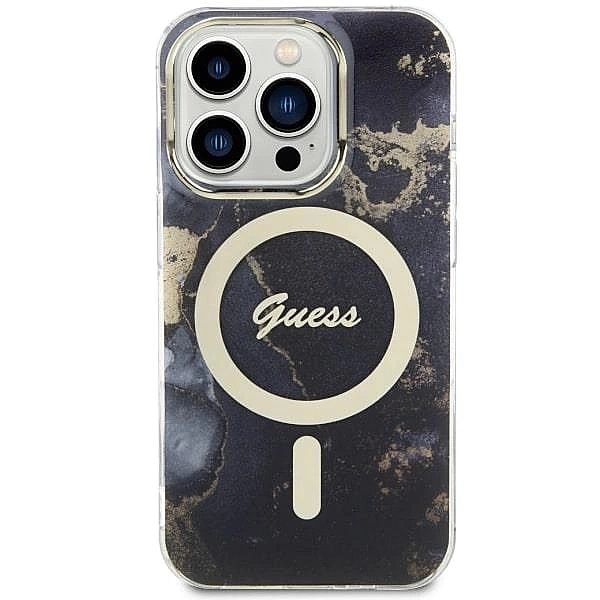 Etui Guess Golden Marble MagSafe na iPhone 14 Pro Max - czarne