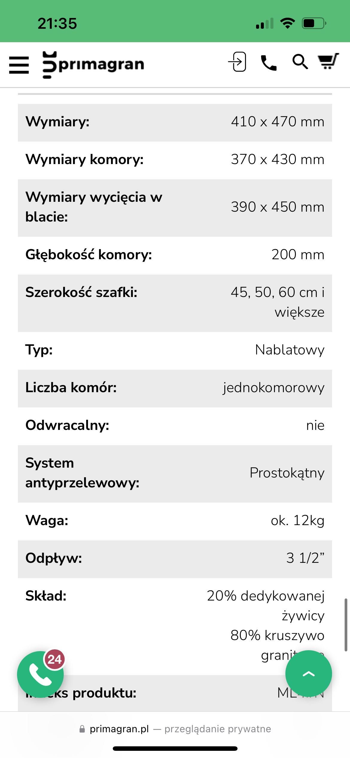 Zlew firmy primagran