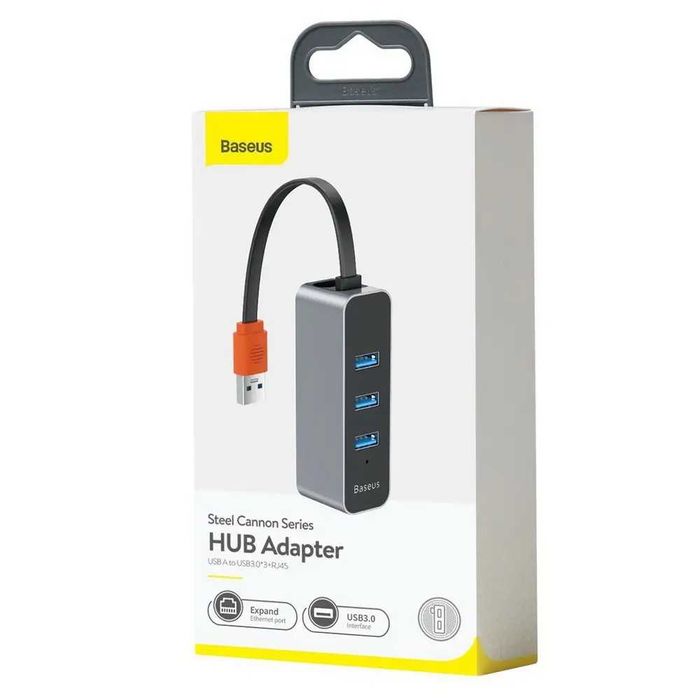 КОНЦЕНТРАТОР Хаб Baseus Steel Cannon Series USB A to USB3.0*3+RJ45
