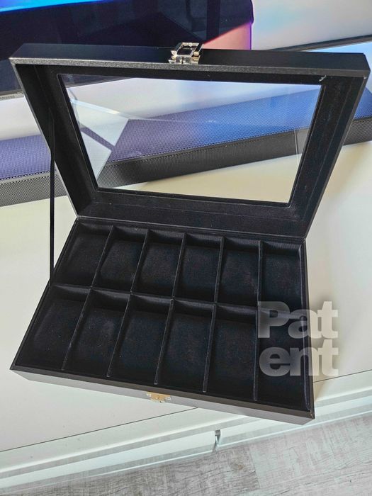 Czarna szkatułka na biżuterię zegarki bransoletki na prezent