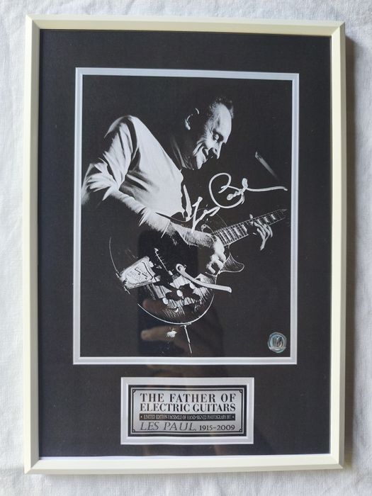 Moldura "The Father of Electric Guitar" Les Paul com Autógrafo (A4)