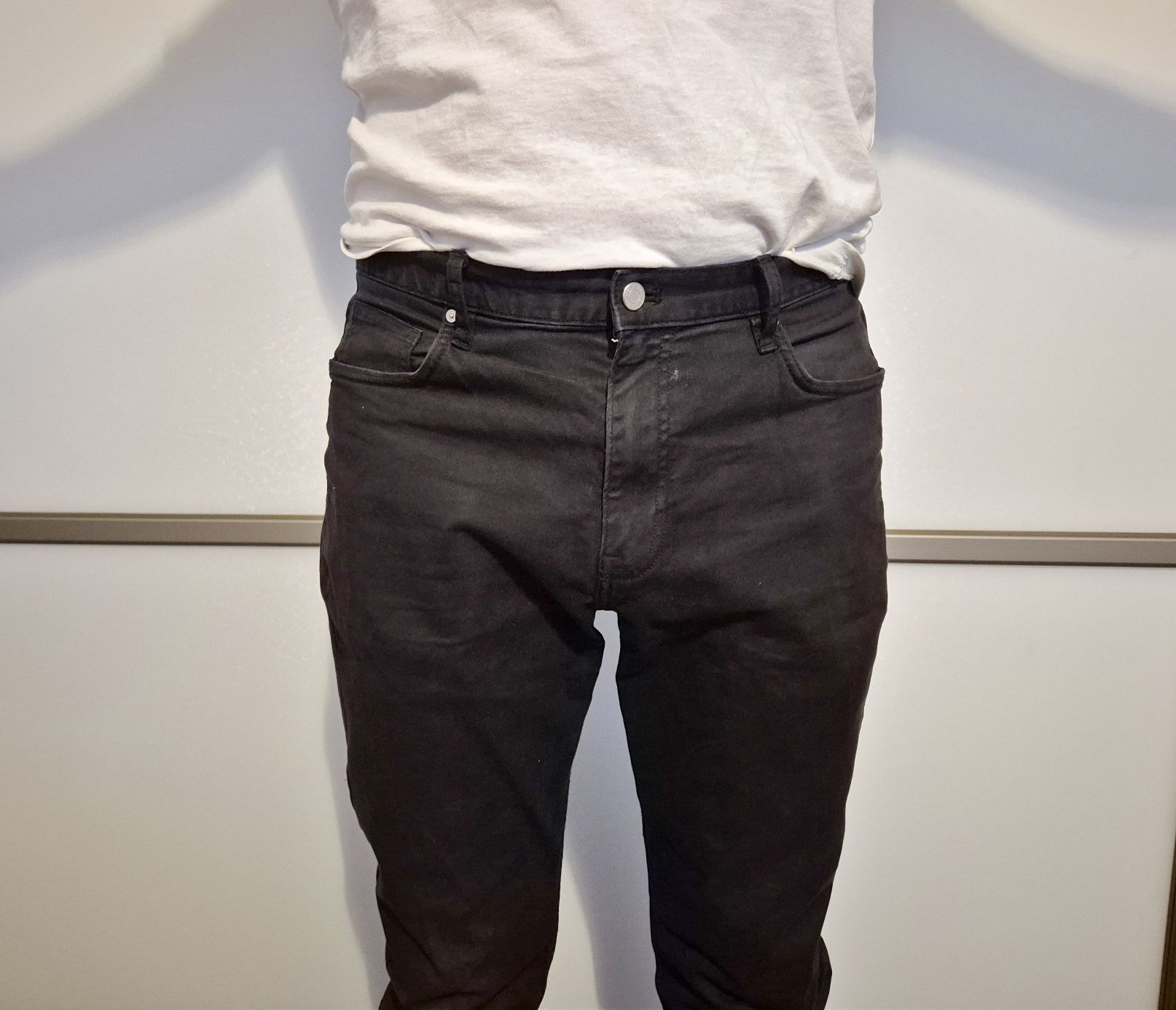 Spodnie jeansy czarne męskie H&M 98% bawełna