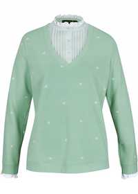 Bonprix zielona bluza ze wstawką koszulowa wzór groszki 44-46