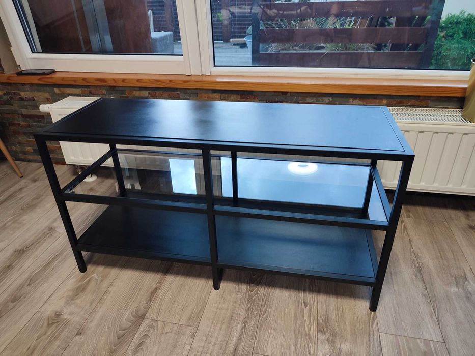 Nowoczesna szafka RTV IKEA VITTSJÖ – czarnobrąz / szkło hartowane NOWA
