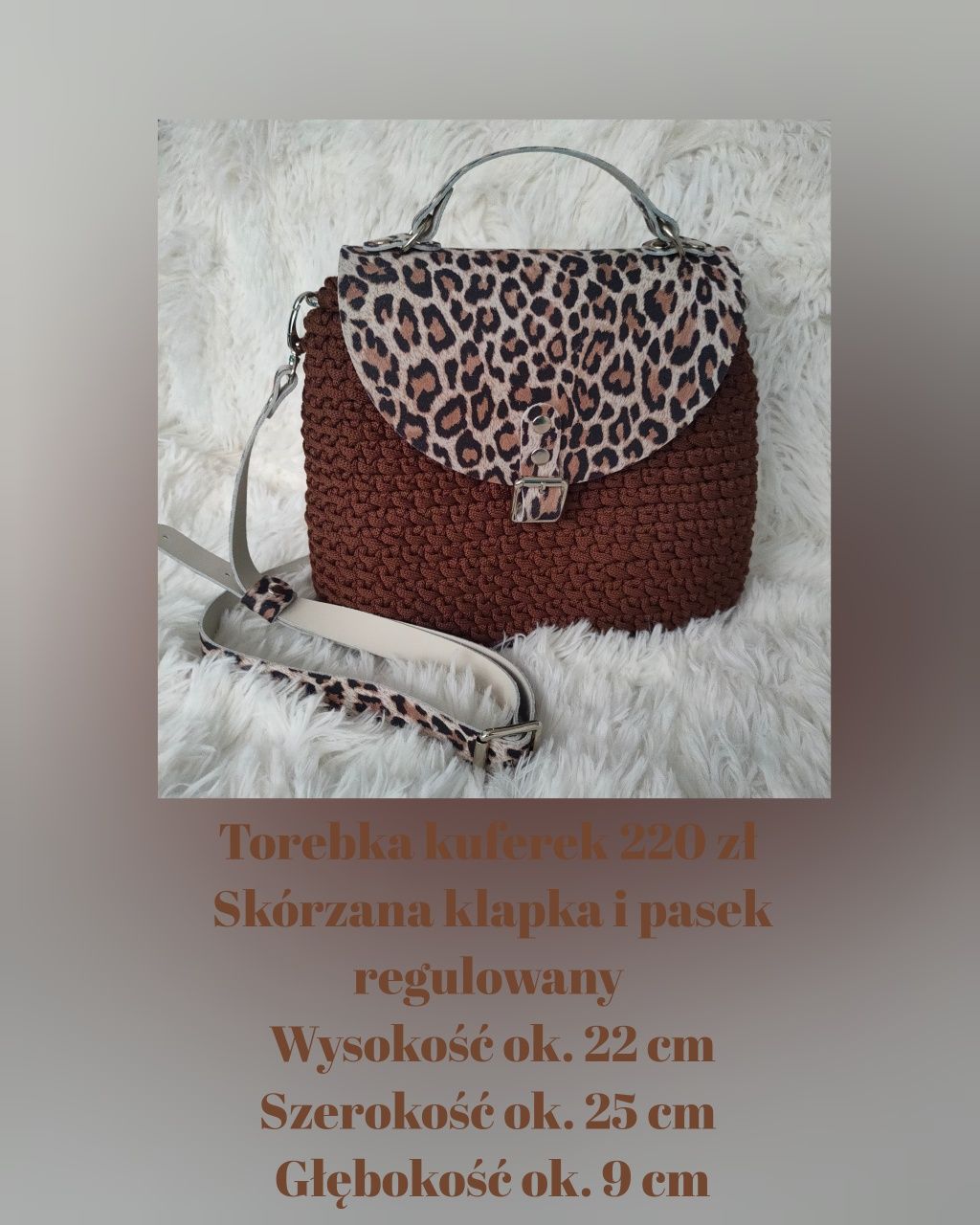 Torebka kuferek panterka na szydełku rękodzieło