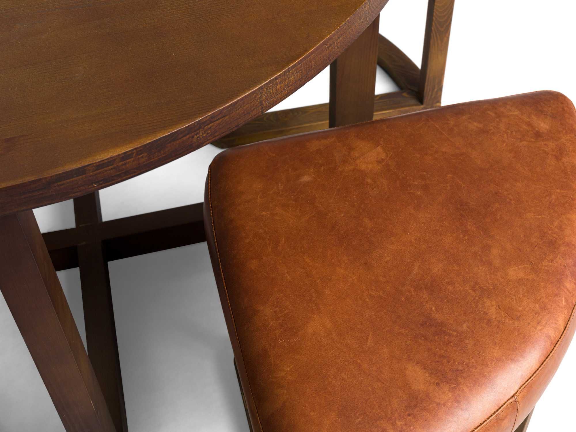 Stół okrągły do salonu/jadalni skórzane krzesła