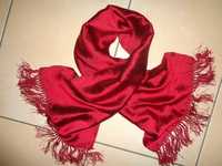 jedwabny bordowy czerwony rolowany szal szalik drapowany jedwab j.nowy