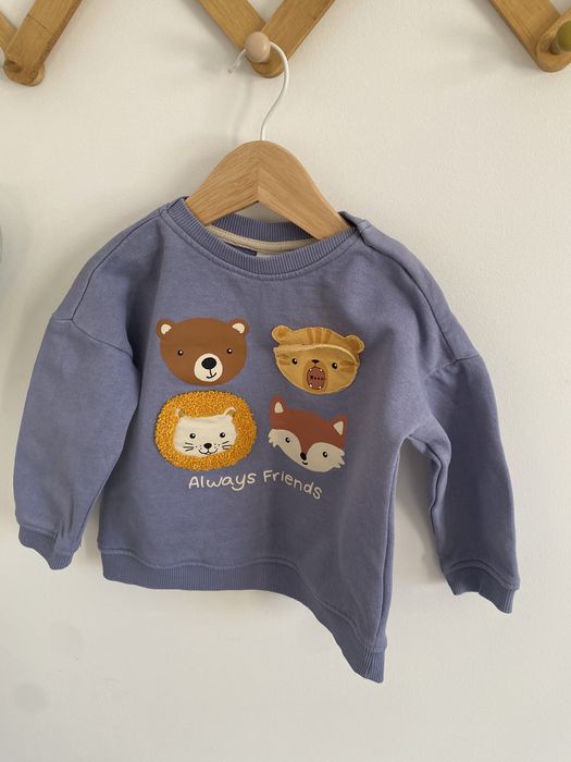 Bluza h&m 80 niebieska lew lis miś tygrys